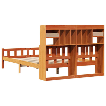 vidaXL Massivholzbett mit Regal ohne Matratze Wachsbraun 150x200 cm
