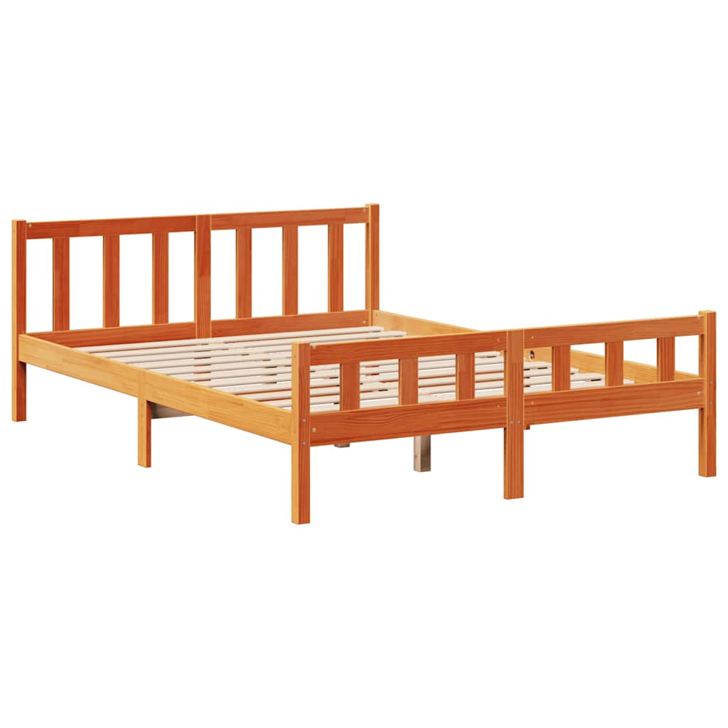 vidaXL Massivholzbett mit Regal ohne Matratze Wachsbraun 150x200 cm
