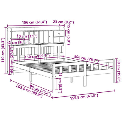 vidaXL Massivholzbett mit Regal ohne Matratze Wachsbraun 150x200 cm
