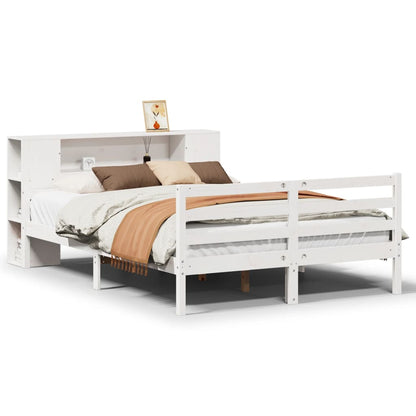 vidaXL Massivholzbett mit Regal ohne Matratze Weiß 135x190 cm Kiefer
