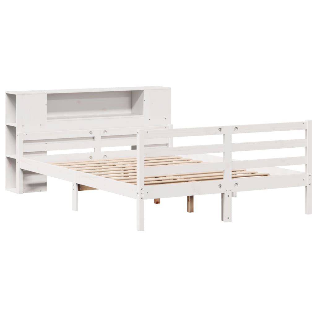 vidaXL Massivholzbett mit Regal ohne Matratze Weiß 135x190 cm Kiefer