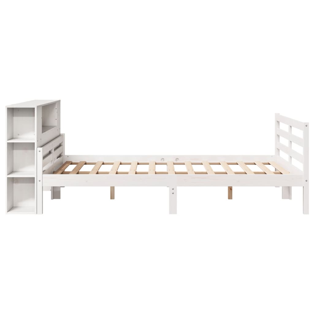 vidaXL Massivholzbett mit Regal ohne Matratze Weiß 135x190 cm Kiefer