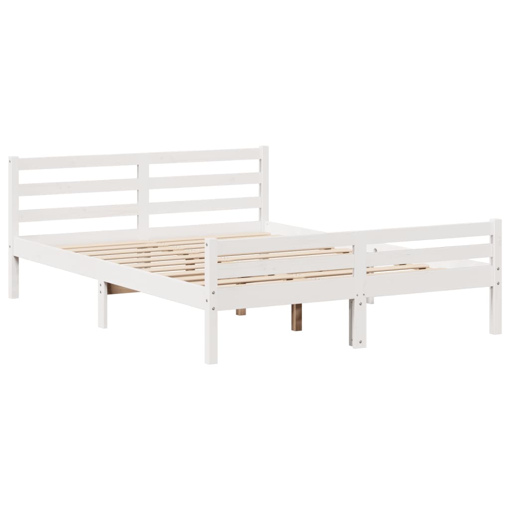 vidaXL Massivholzbett mit Regal ohne Matratze Weiß 135x190 cm Kiefer