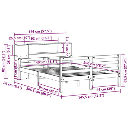 vidaXL Massivholzbett mit Regal ohne Matratze 140x200 cm Kiefernholz