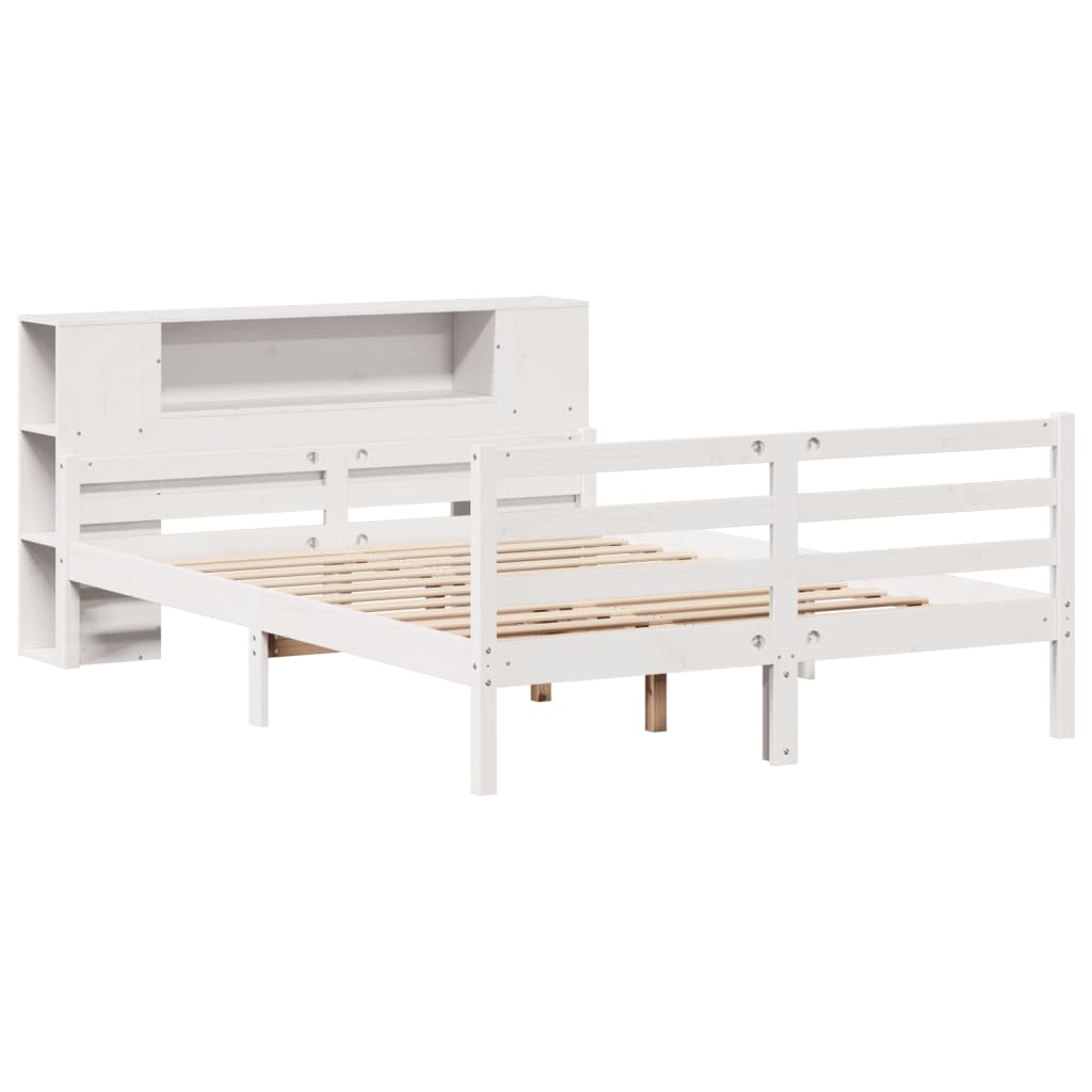 vidaXL Massivholzbett mit Regal ohne Matratze Weiß 150x200 cm Kiefer