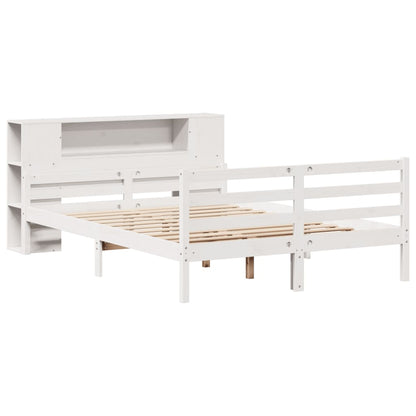 vidaXL Massivholzbett mit Regal ohne Matratze Weiß 150x200 cm Kiefer
