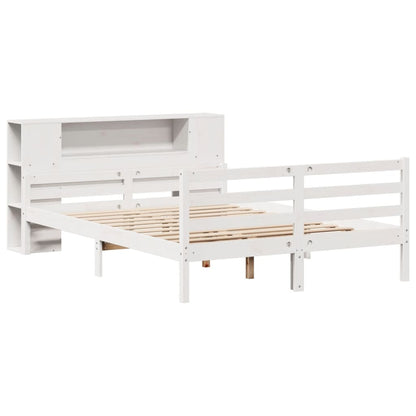 vidaXL Lit en bois massif avec étagère sans matelas Blanc 160x200 cm Pin