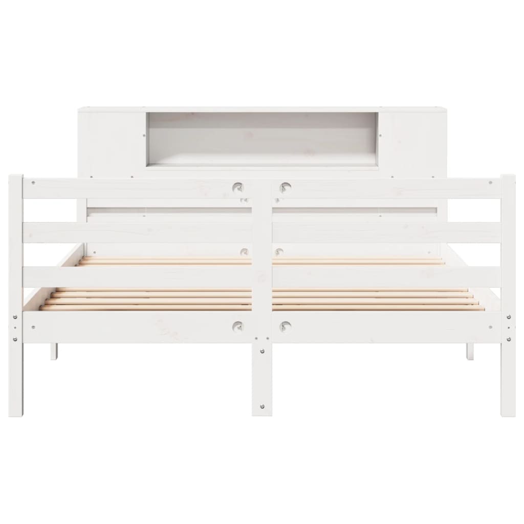 vidaXL Lit en bois massif avec étagère sans matelas Blanc 160x200 cm Pin