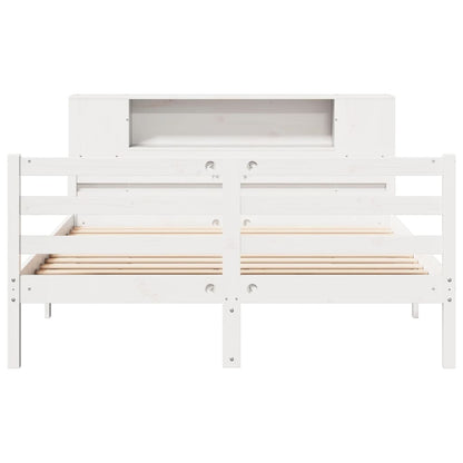 vidaXL Lit en bois massif avec étagère sans matelas Blanc 160x200 cm Pin