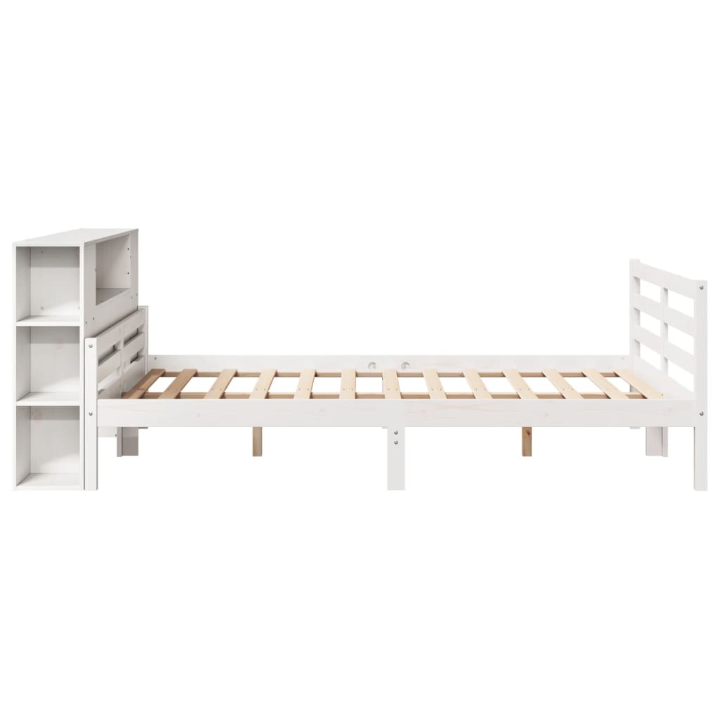 vidaXL Lit en bois massif avec étagère sans matelas Blanc 160x200 cm Pin