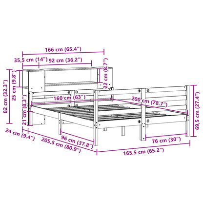 vidaXL Lit en bois massif avec étagère sans matelas Blanc 160x200 cm Pin