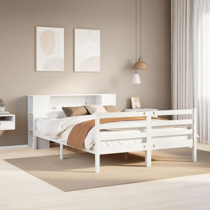 vidaXL Lit en bois massif avec étagère sans matelas Blanc 160x200 cm Pin