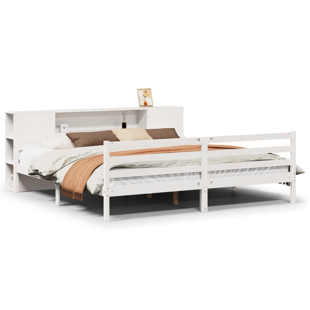 vidaXL Massivholzbett mit Regal ohne Matratze Weiß 200x200 cm Kiefer
