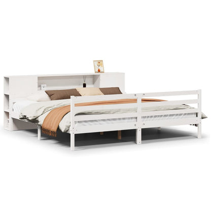 vidaXL Massivholzbett mit Regal ohne Matratze Weiß 200x200 cm Kiefer