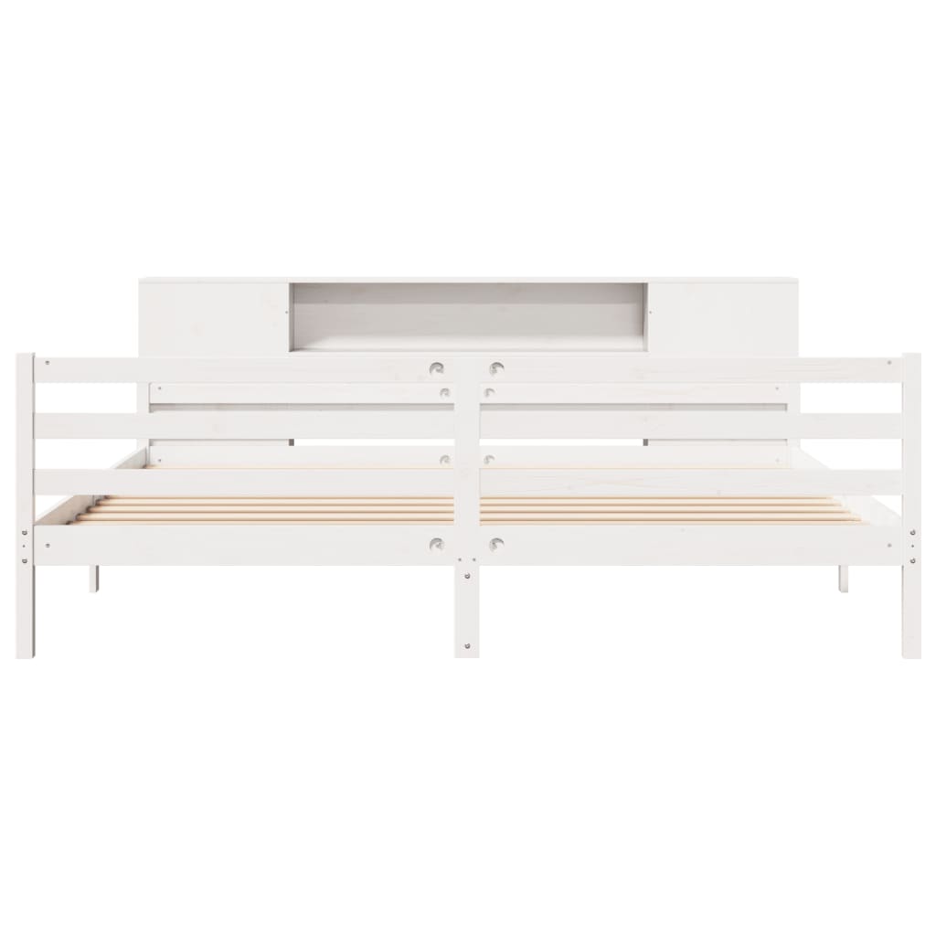 vidaXL Massivholzbett mit Regal ohne Matratze Weiß 200x200 cm Kiefer