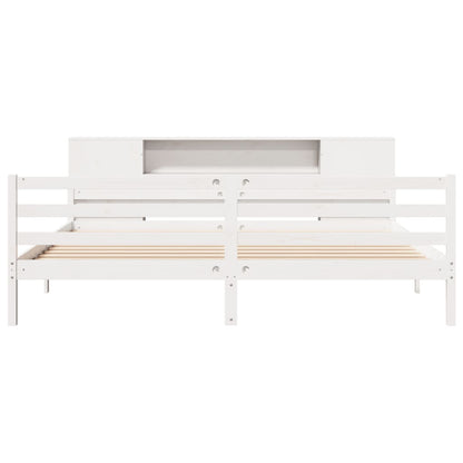 vidaXL Massivholzbett mit Regal ohne Matratze Weiß 200x200 cm Kiefer