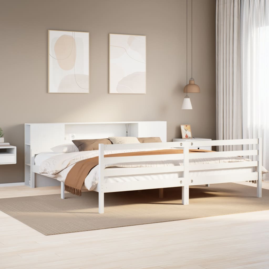 vidaXL Massivholzbett mit Regal ohne Matratze Weiß 200x200 cm Kiefer