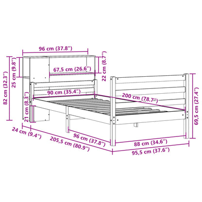vidaXL Massivholzbett mit Regal ohne Matratze 90x200 cm Kiefer