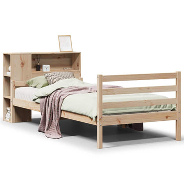 vidaXL Lit en bois massif avec étagère sans matelas 100x200 cm Pin