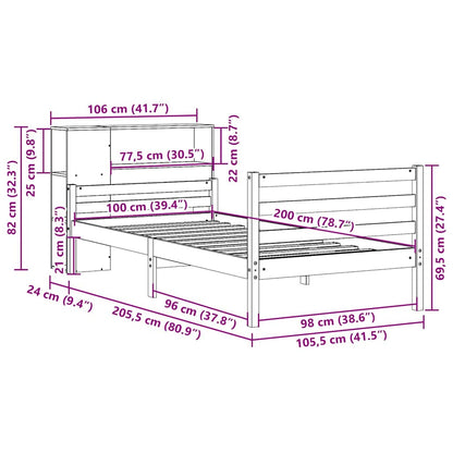 vidaXL Lit en bois massif avec étagère sans matelas 100x200 cm Pin