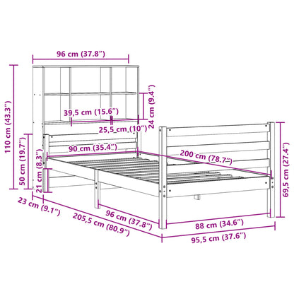 vidaXL Massivholzbett mit Regal ohne Matratze 90x200 cm Kiefer