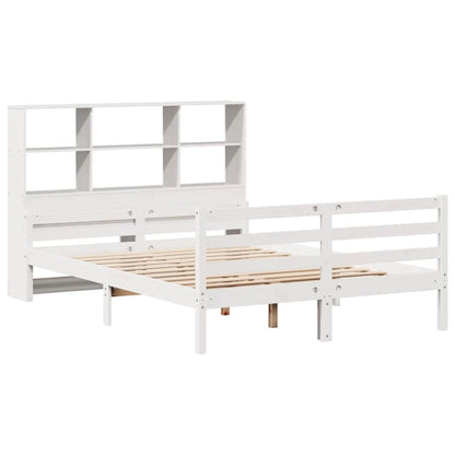 vidaXL Lit en pin massif avec étagère sans matelas Blanc 160x200 cm