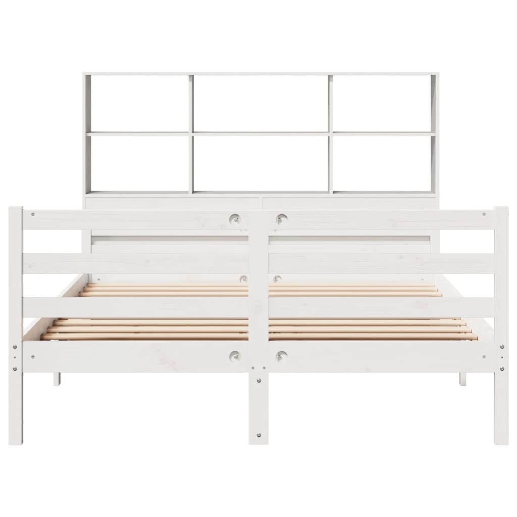 vidaXL Lit en pin massif avec étagère sans matelas Blanc 160x200 cm