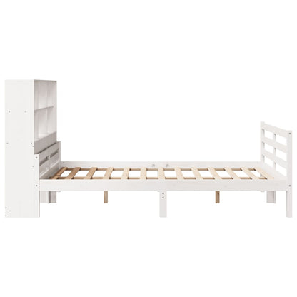 vidaXL Lit en pin massif avec étagère sans matelas Blanc 160x200 cm