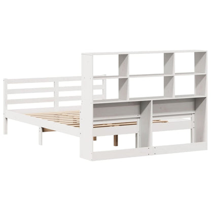 vidaXL Lit en pin massif avec étagère sans matelas Blanc 160x200 cm