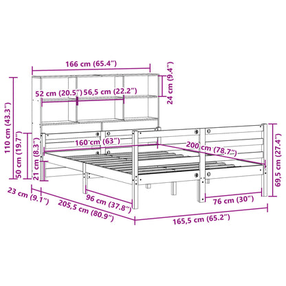 vidaXL Lit en pin massif avec étagère sans matelas Blanc 160x200 cm