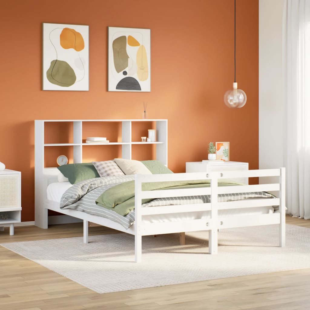 vidaXL Lit en pin massif avec étagère sans matelas Blanc 160x200 cm