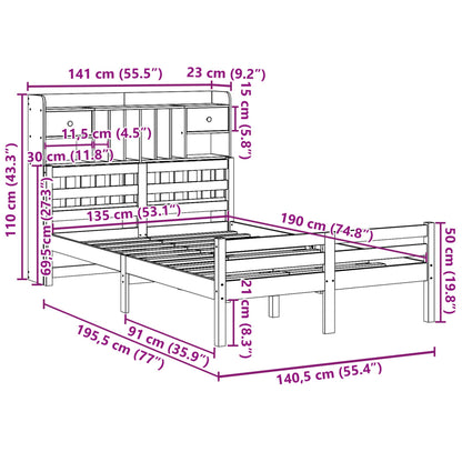 vidaXL Massivholzbett mit Regal ohne Matratze 135x190 cm Kiefer