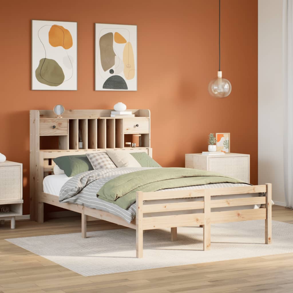 vidaXL Massivholzbett mit Regal ohne Matratze 135x190 cm Kiefer