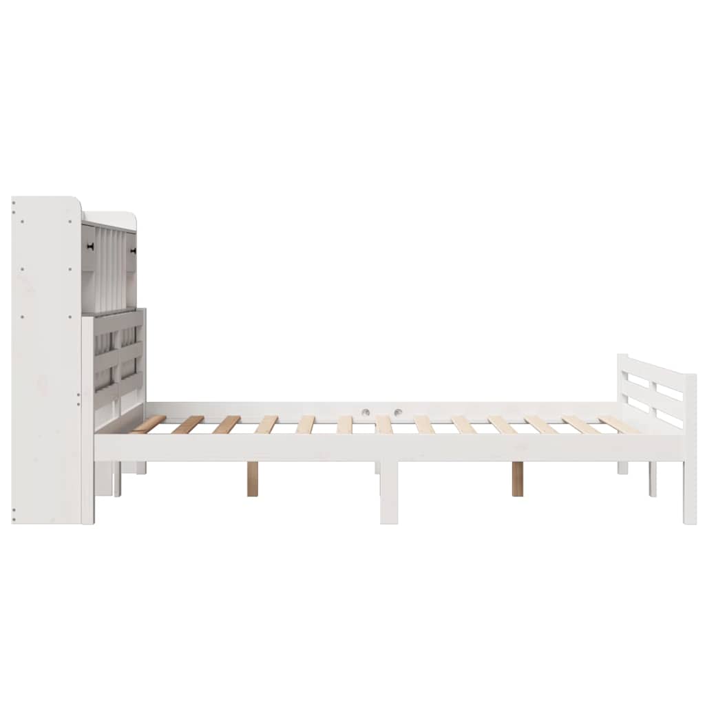 vidaXL Massivholzbett mit Regal ohne Matratze Weiß 140x200 cm Kiefer