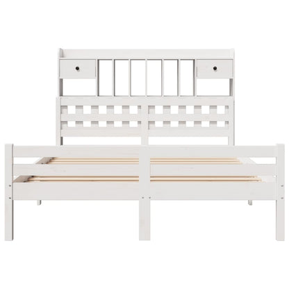 vidaXL Massivholzbett mit Regal ohne Matratze Weiß 150x200 cm Kiefer