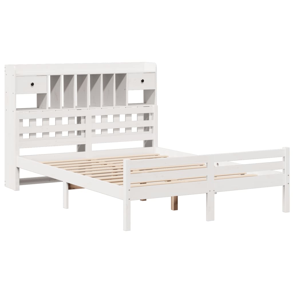 vidaXL Lit en bois massif avec étagère sans matelas Blanc 160x200 cm Pin