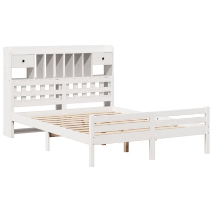 vidaXL Lit en bois massif avec étagère sans matelas Blanc 160x200 cm Pin