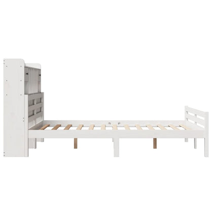 vidaXL Lit en bois massif avec étagère sans matelas Blanc 160x200 cm Pin