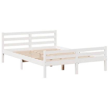 vidaXL Lit en bois massif avec étagère sans matelas Blanc 160x200 cm Pin