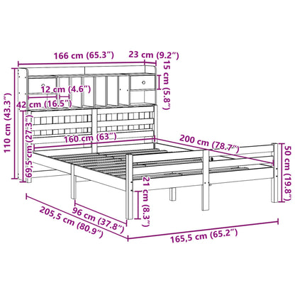 vidaXL Lit en bois massif avec étagère sans matelas Blanc 160x200 cm Pin