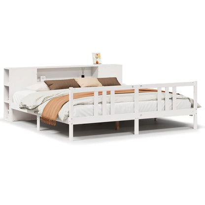 vidaXL Massivholzbett mit Regal ohne Matratze Weiß 200x200 cm Kiefer