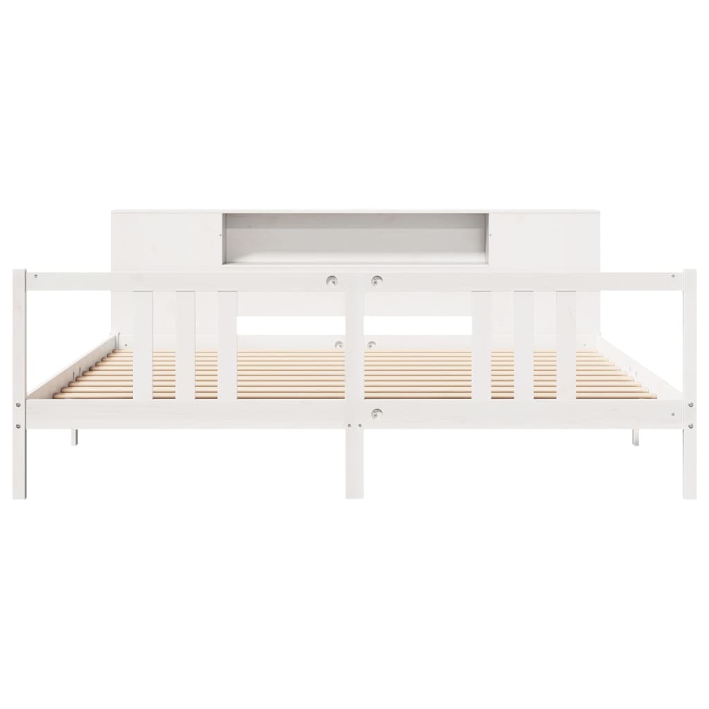 vidaXL Massivholzbett mit Regal ohne Matratze Weiß 200x200 cm Kiefer