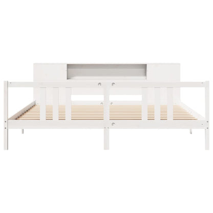 vidaXL Massivholzbett mit Regal ohne Matratze Weiß 200x200 cm Kiefer