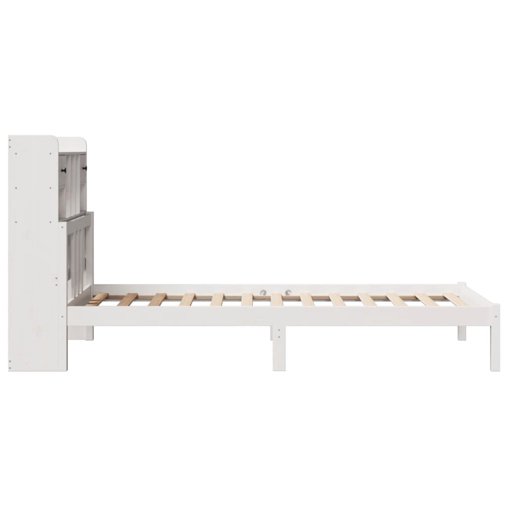 vidaXL Massivholzbett mit Regal ohne Matratze Weiß 90x200 cm Kiefer