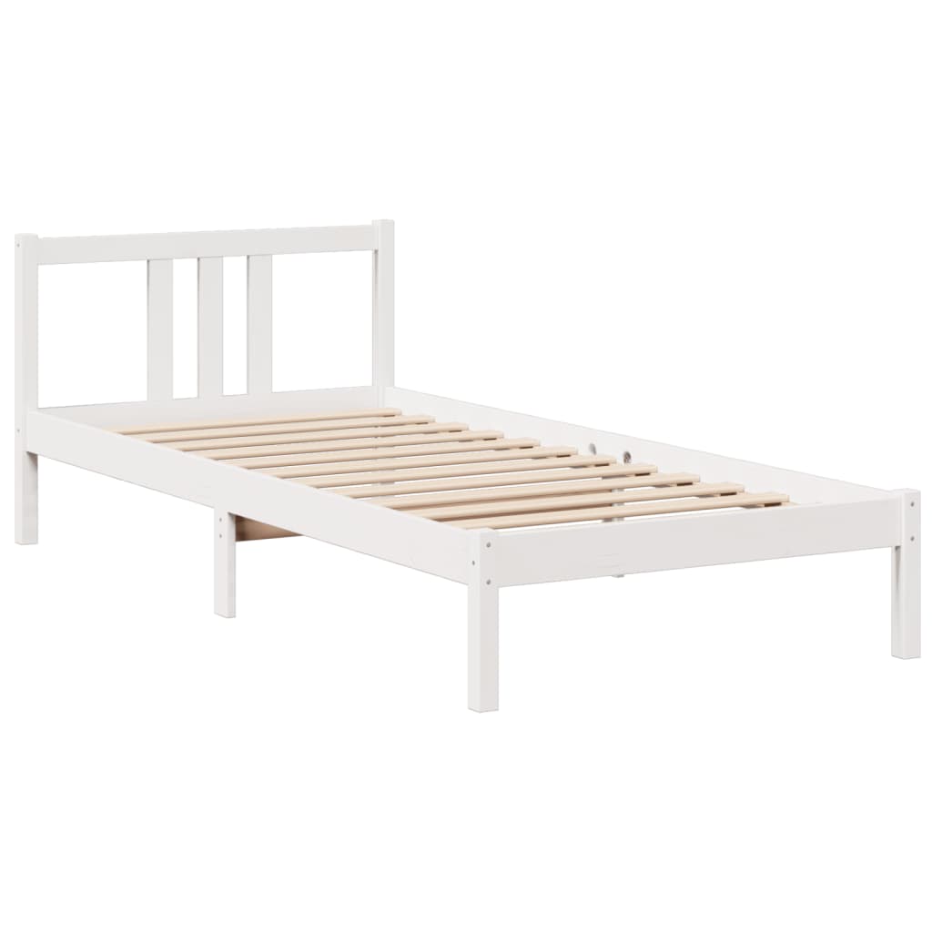 vidaXL Massivholzbett mit Regal ohne Matratze Weiß 90x200 cm Kiefer