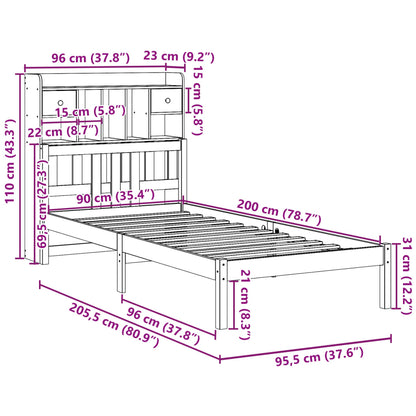 vidaXL Massivholzbett mit Regal ohne Matratze Weiß 90x200 cm Kiefer