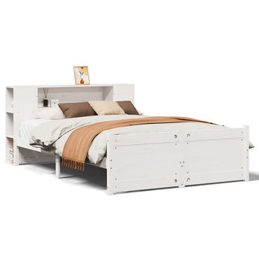 vidaXL Massivholzbett mit Regal ohne Matratze Weiß 135x190 cm Kiefer