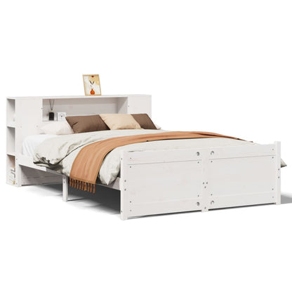 vidaXL Massivholzbett mit Regal ohne Matratze Weiß 135x190 cm Kiefer