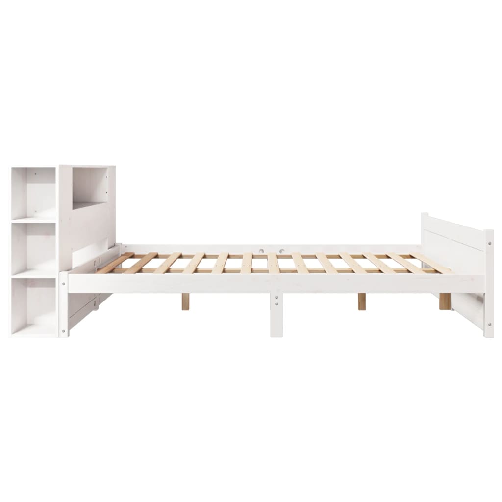 vidaXL Massivholzbett mit Regal ohne Matratze Weiß 135x190 cm Kiefer