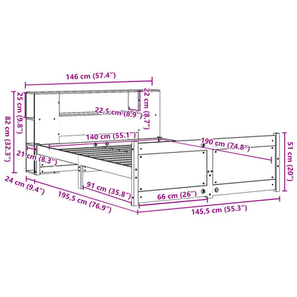 vidaXL Massivholzbett mit Regal ohne Matratze 140x190 cm Kiefer